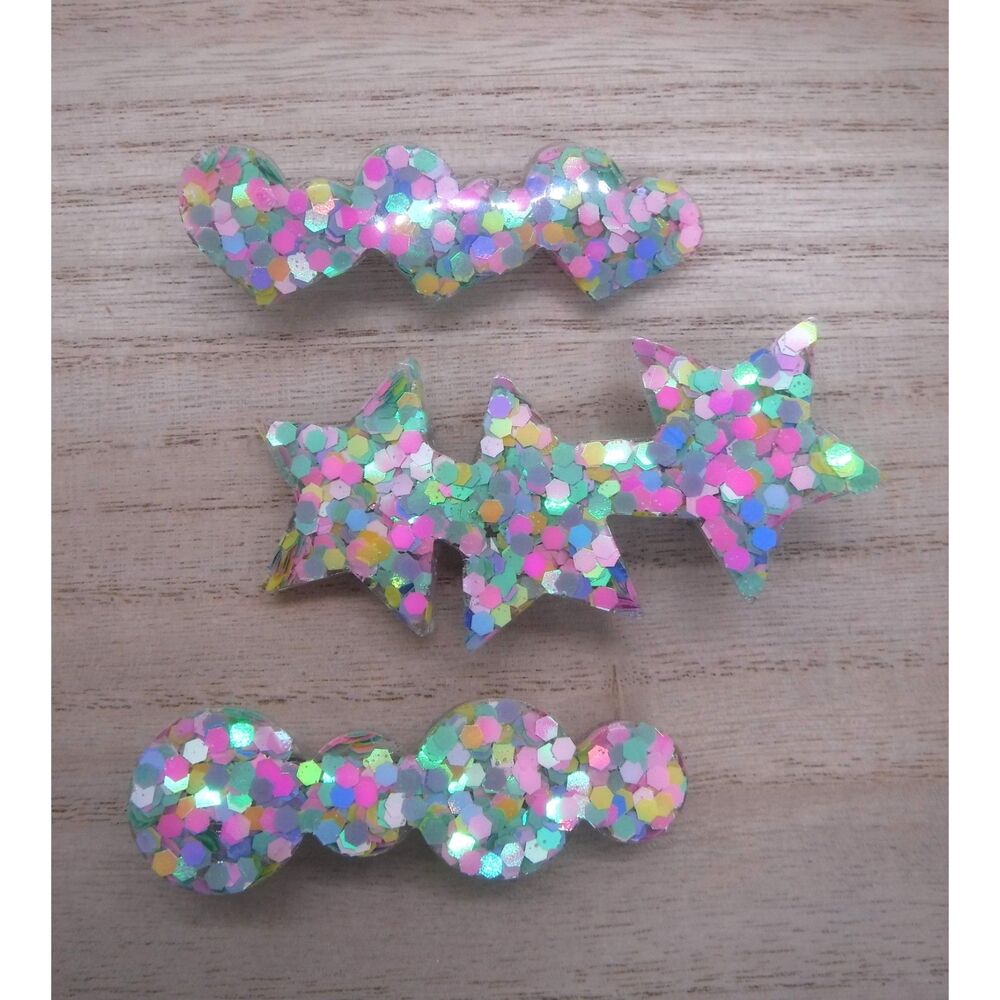 Barrettes Set of 3 Pastel Glitter